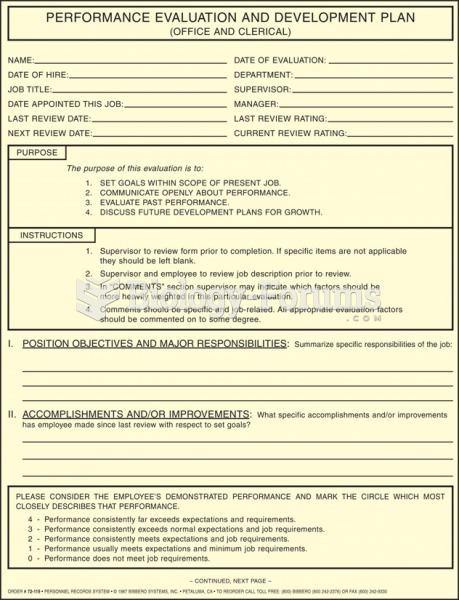 Example of an employee performance evaluation form.