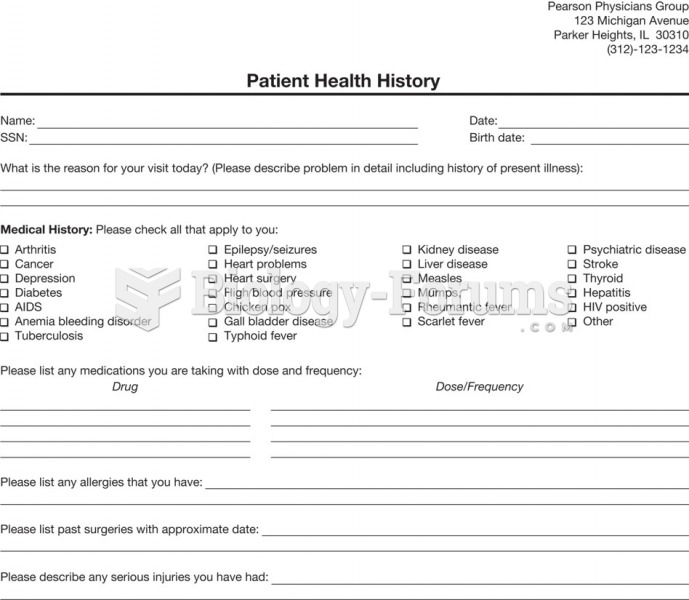 Patient health history form.