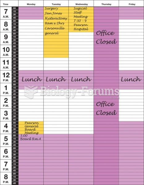 An appointment schedule with a completed matrix.