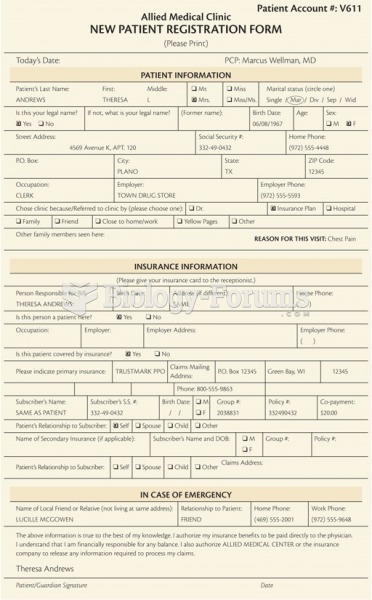 Sample new patient registration form.