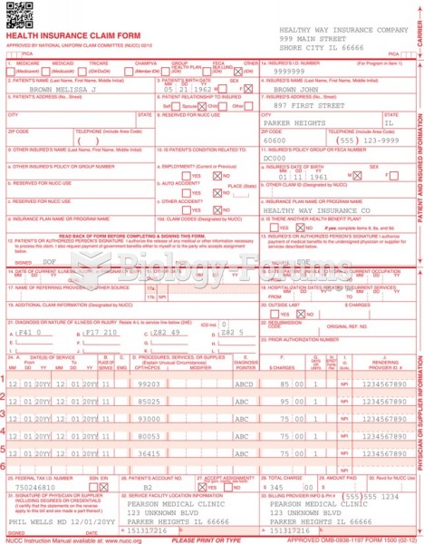 A completed CMS-1500 (02/12) claim form.