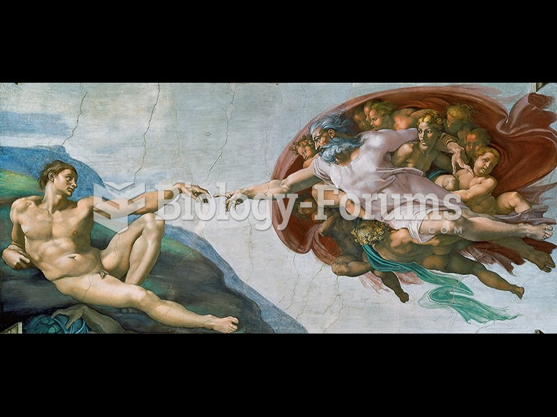Michelangelo, The Creation of Adam (restored), ceiling of the Sistine Chapel.  