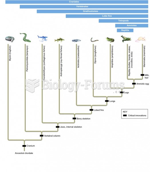 The major classes of vertebrates