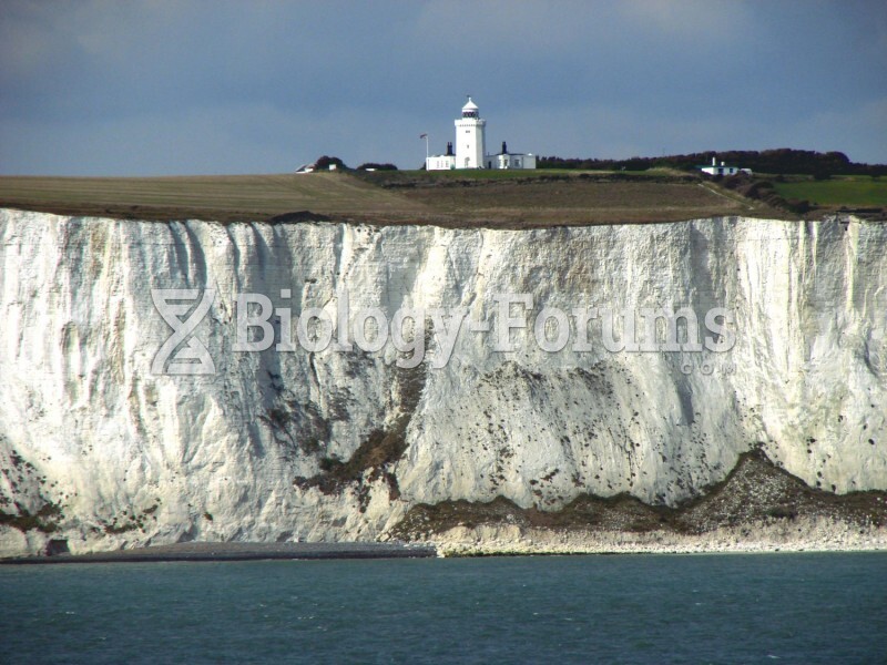 Chalk cliffs 90 meters (300 feet) high along the shore in Dover, England, were once seafloor