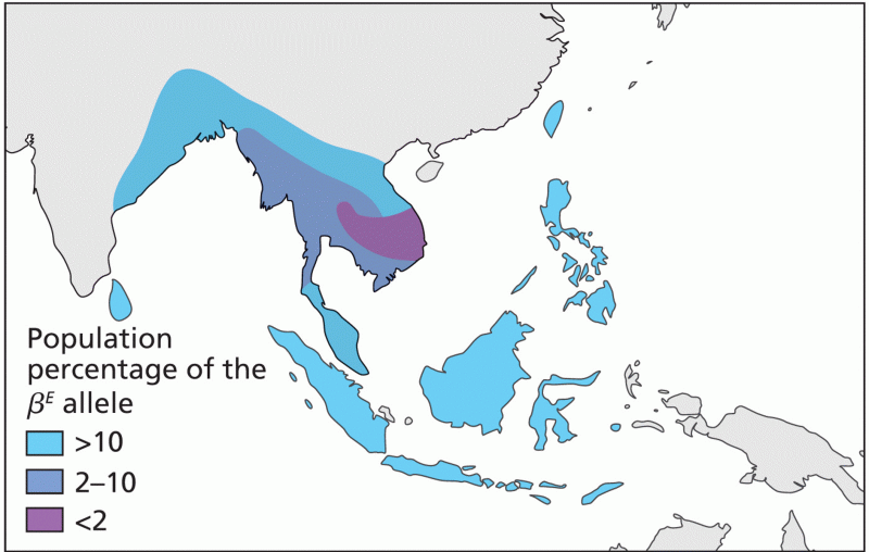 The frequency distribution of the allele in Southeast Asia and the Pacific Islands