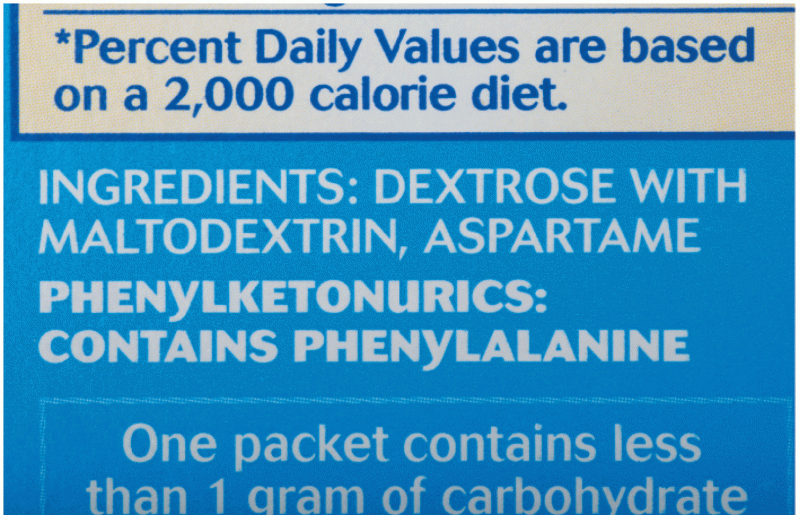 An aspartame warning label