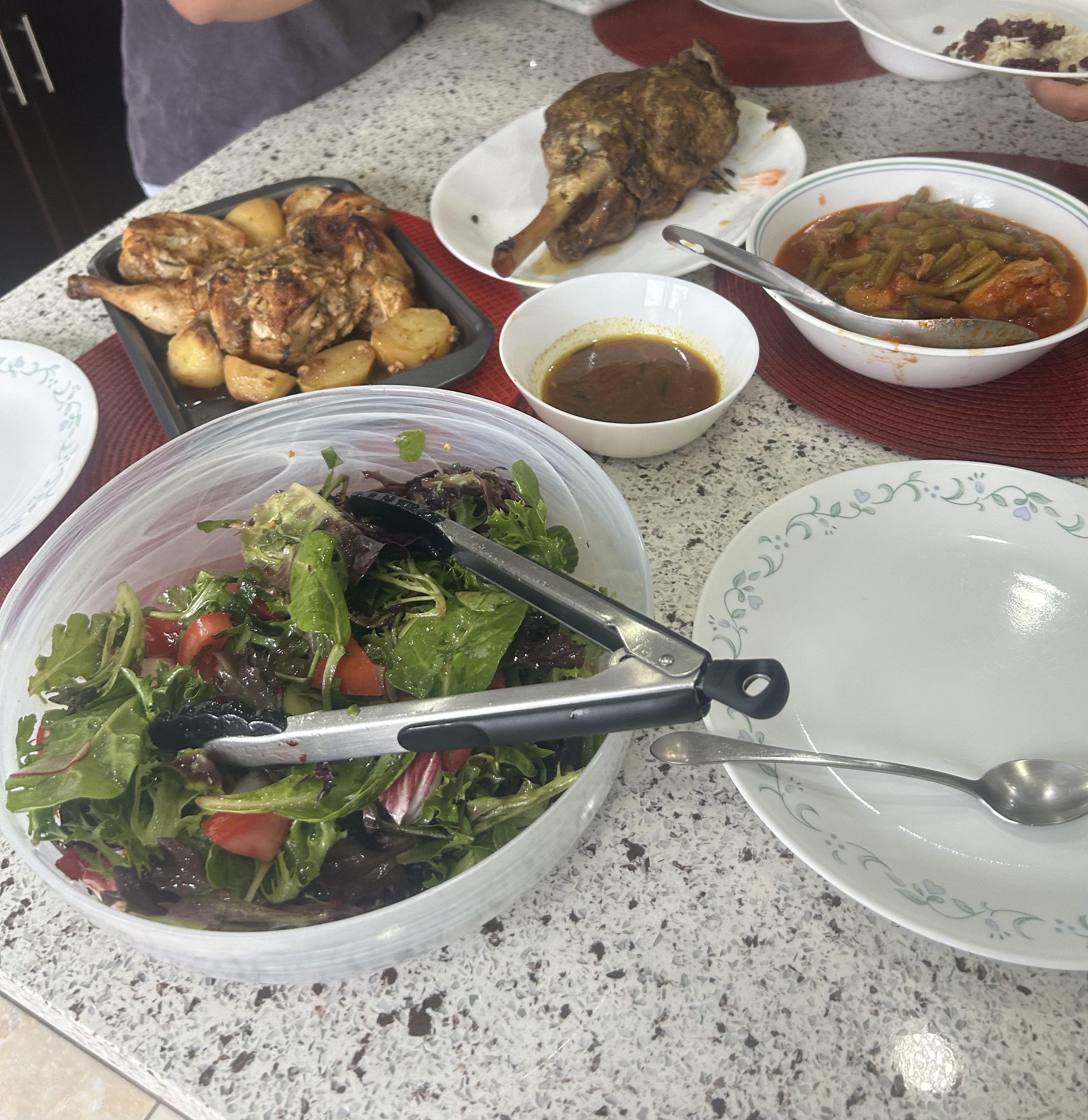 Lambs with oven chicken rice and salad